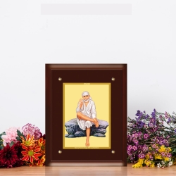 Diviniti MDF Wall Hanging Frame Gold Plated Normal Foil Sai Baba Sitting on Stone (MDF-S3)